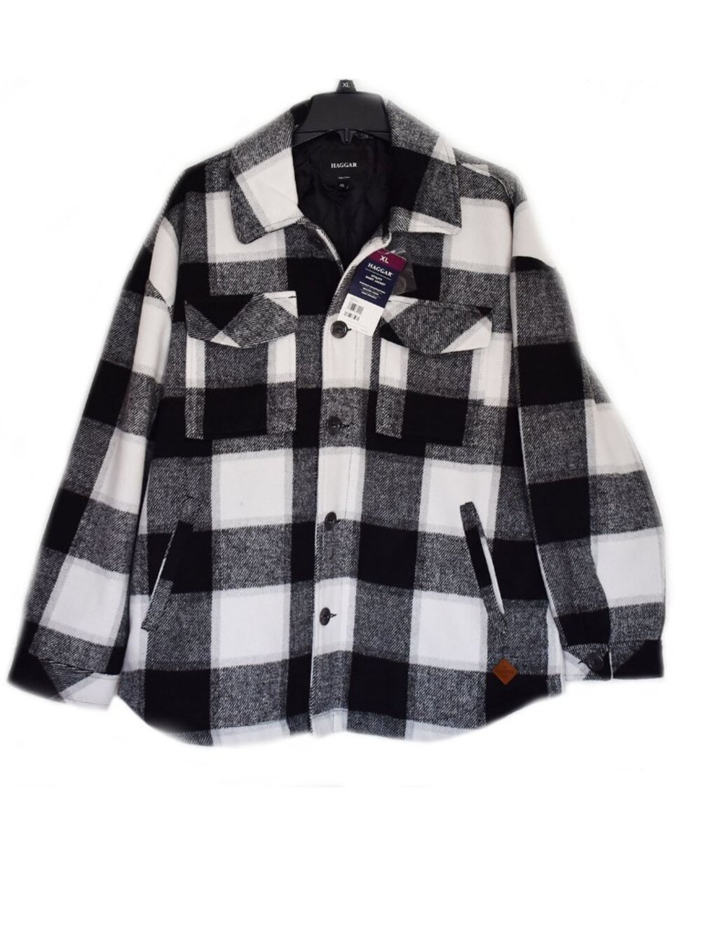 HAGGAR Men’s Utility Shirt Jacket Black Plaid Quilted Lining Shacket Size XL - Picture 5 of 6
